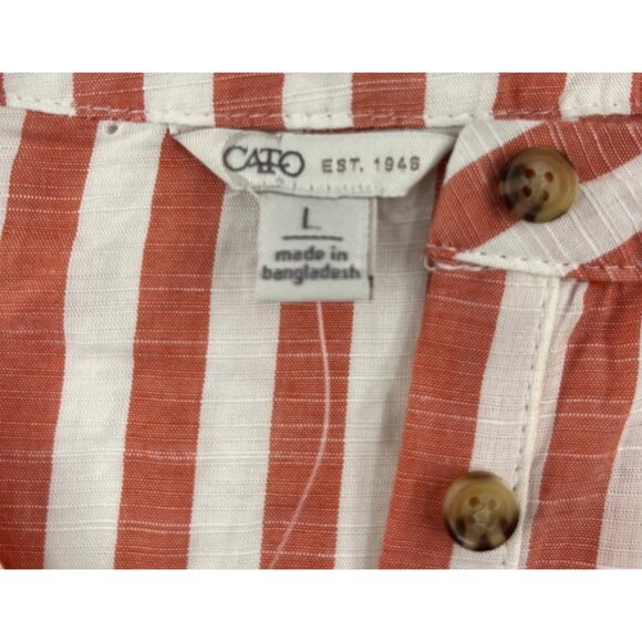 Cato Womens Striped Button-Front Blouse Large Orange White 3/4 Sleeves Pullover - Picture 3 of 5
